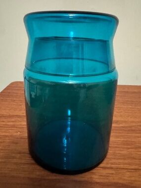 MCM Aqua Teal Blue Glass Vase or vintage inspired glass carafe with lid!